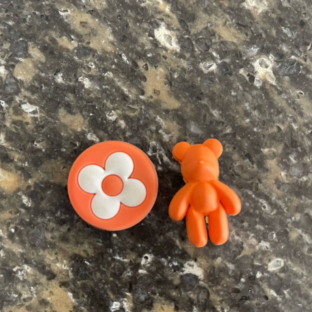 Orange Bear and LV Flower Croc Jibbitz